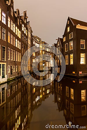 Amsterdam canal at night, Netherlands Stock Photo