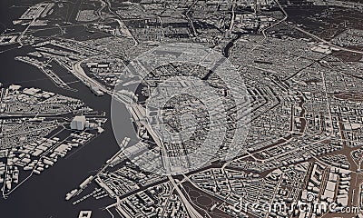 Amsterdam, Netherlands city map 3D Rendering. Aerial satellite view Stock Photo