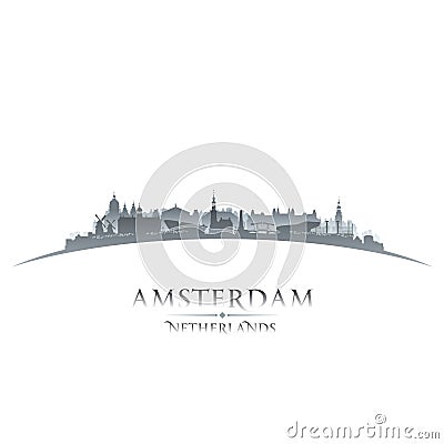 Amsterdam Netherlands city skyline silhouette white background Vector Illustration