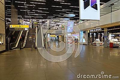 Amsterdam / Netherlands -10.04.2020: Coronavirus outbreak, Empty Schiphol airport terminal in October during the Covid pandemic Editorial Stock Photo