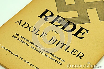 Front of Dutch booklet containing the speech given bij Adolf Hitler at the Berlin Sportpalast 30 January 1941. Editorial Stock Photo