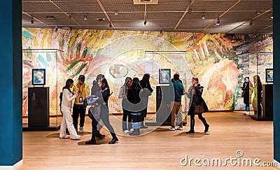 Amsterdam, Netherlands - December, 2022: Vincent Van Gogh Museum interior in Amsterdam, Netherlands with visitors Editorial Stock Photo