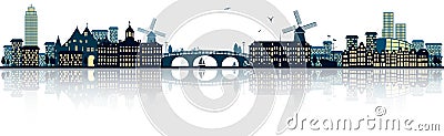 Amsterdam Netherlands detailed vector skyline Vector Illustration