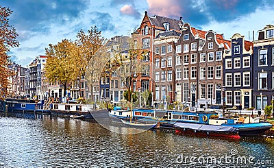 Amsterdam, Netherlands. Houseboats, floating houses Editorial Stock Photo