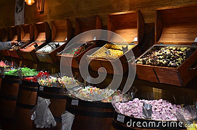 AMSTERDAM, NETHERLANDS - JULY 16, 2022: Assortment of sweets in Captain Candy shop Editorial Stock Photo