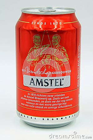 Can of Dutch Amstel beer. Editorial Stock Photo