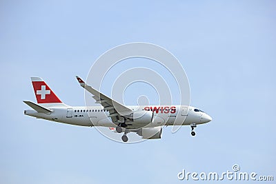 Amsterdam, the Netherlands - March 31st, 2017: HB-JBA Swiss Bombardier Editorial Stock Photo