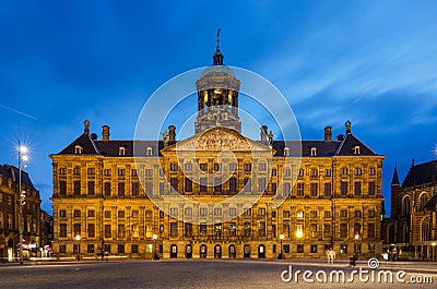 Amsterdam, Netherlands - May 7, 2015: People visit Royal Palace at Dam Square in Amsterdam Editorial Stock Photo