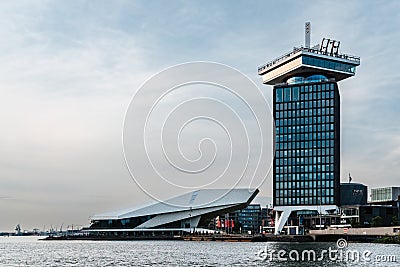 Scenic view at sunset of the skyline of Amsterdam Editorial Stock Photo