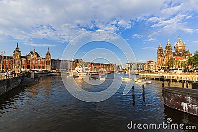 View of the Sint-Nicolaaskerk Cathedral and the Main Railway Sta Editorial Stock Photo