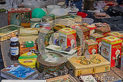 Vintage Boxes Flea Market Editorial Stock Photo