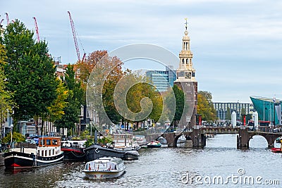 Amsterdam, Netherlands - October 15, 2019: typical landscape of Amsterdam Editorial Stock Photo
