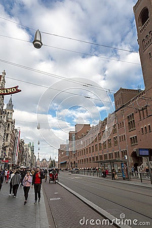 View from the Damrak Avenue, Amsterdam, Netherlands Editorial Stock Photo