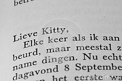 Amsterdam, Netherlands. October 2023.Excerpts from the diary of Anne Frank. Editorial Stock Photo