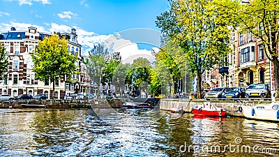 Intersection of the Singelgracht singel Canal and the Leidsegracht Leids Canal in the historic center of Amsterdam Editorial Stock Photo