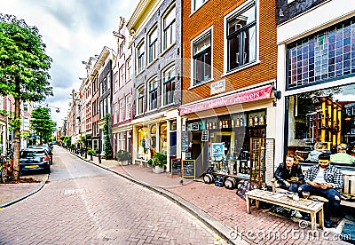 The narrow Nieuwe Leliestraat in the Jordaan neighborhood of the old city center of Amsterdam Editorial Stock Photo