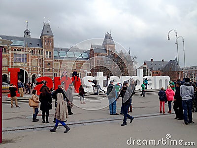 AMSTERDAM, NETHERLANDS - SEPTEMBER 25, 2017: The Rijksmuseum Amsterdam museum area with the words IAMSTERDAM in Amsterdam, Editorial Stock Photo