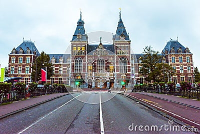 The Rijksmuseum Amsterdam museum area with the words IAMSTERDAM in Amsterdam Editorial Stock Photo