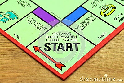 Start point on a Dutch Monopoly game board. Editorial Stock Photo