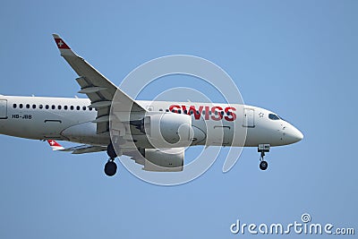 Amsterdam, the Netherlands - September 8th, 2023: HB-JBB Swiss Bombardier CSeries CS100 Editorial Stock Photo