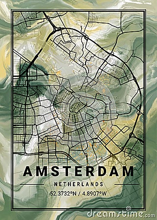 Amsterdam - Netherlands Tulip Marble Map Stock Photo