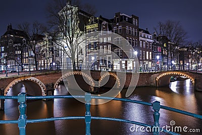 Amsterdam at night, Singel Canal Stock Photo