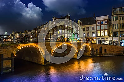 Amsterdam at night, Singel Canal Stock Photo