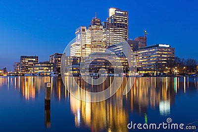 Amsterdam night skyline with Rembrandt Tower Stock Photo