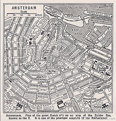 Vintage map of Amsterdam Editorial Stock Photo