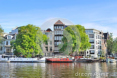 Amsterdam. River Amstel embankment Stock Photo