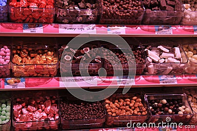 Amsterdam Schiphol Airport, the Netherlands - april 14th 2018: various sorts of candy Editorial Stock Photo