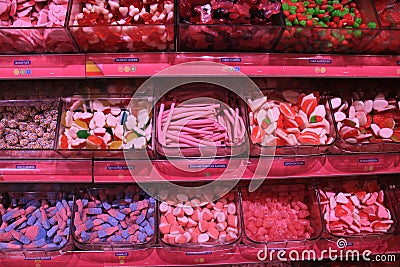 Amsterdam Schiphol Airport, the Netherlands - april 14th 2018: various sorts of candy Editorial Stock Photo