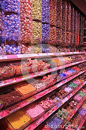 Amsterdam Schiphol Airport, the Netherlands - april 14th 2018: various sorts of candy Editorial Stock Photo