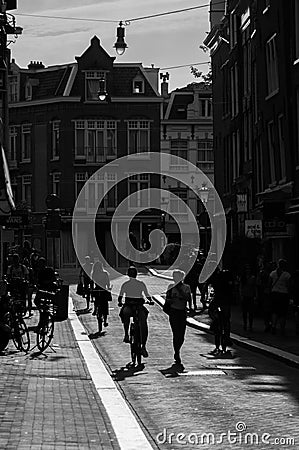 Amsterdam street life - silhouettes Editorial Stock Photo