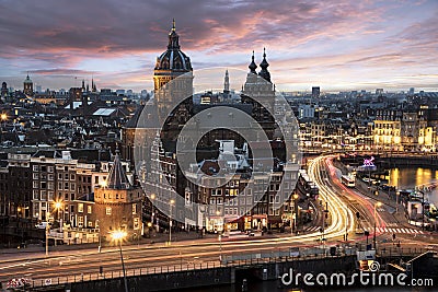 Amsterdam cityscape sunset Stock Photo