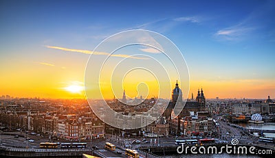 Amsterdam sunset skyline Stock Photo