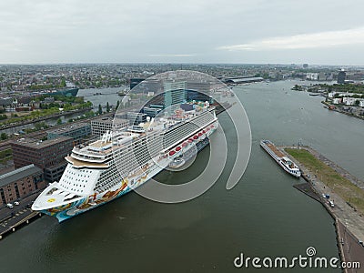 Amsterdam, 11th of may 2022, The Netherlands. norwegian getaway cruise ship at the passenger terminal in Amsterdam city Editorial Stock Photo