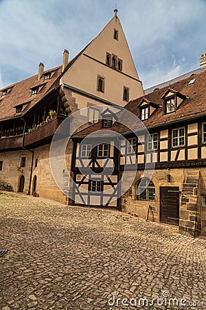 Courtyard of the Alte Hofhaltung Old Court in Bamberg Germany. Editorial Stock Photo