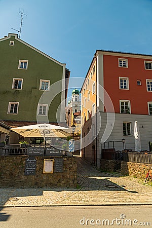 Riverfront buildings in Passau Germany Editorial Stock Photo