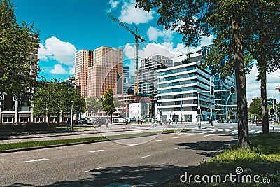 Zuidas in amsterdam, city skyline, Van Leijenberghlaan Editorial Stock Photo