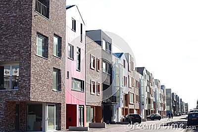 Street with newly builded houses in Amsterdam Editorial Stock Photo