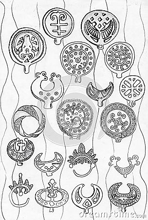 Amulets pencil drawings Cartoon Illustration