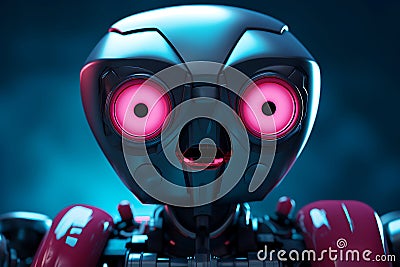 Amused Android: Robot with Gleaming Pink Eyes Stock Photo