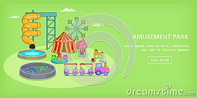 Amusement games horizontal banner, cartoon style Vector Illustration