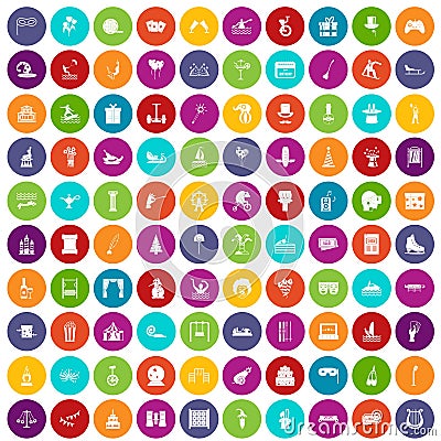 100 amusement icons set color Vector Illustration