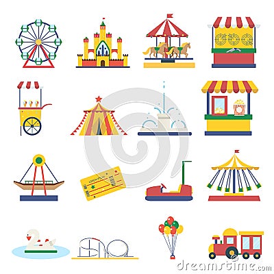 Amusement park flat elements isolated background infographic design concept vector illustration Vector Illustration