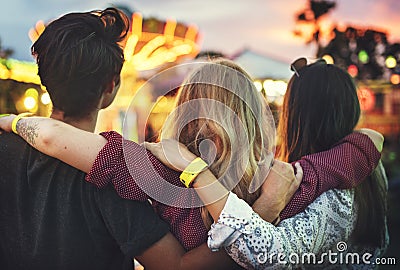 Amusement Park Friends Enjoyment Lifestyle Concept Stock Photo