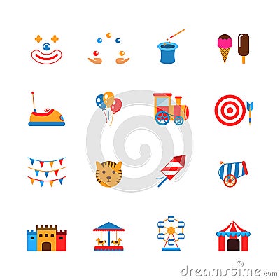 Amusement Park Icons Flat Vector Illustration