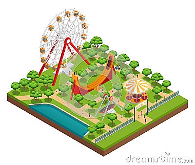 Amusement Park Isometric Composition Vector Illustration