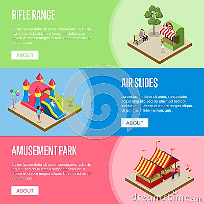 Amusement park isometric horizontal flyers Vector Illustration